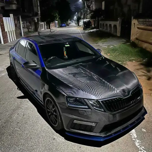 Blue Skoda Octavia vRS with Carbon Fibre