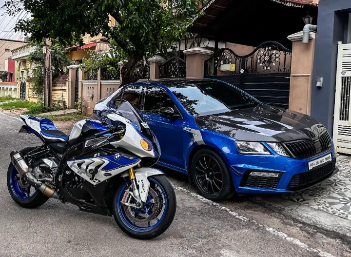 Blue Skoda Octavia vRS with Carbon Fibre